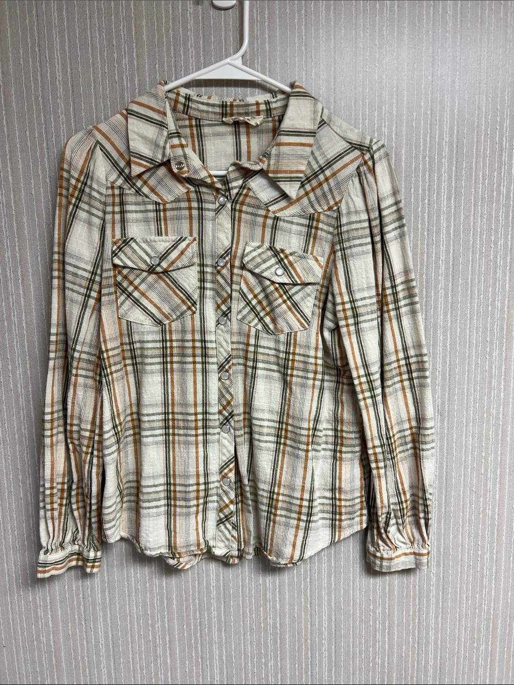 XS S Doe & Rae western Cream Plaid Shirt snap front